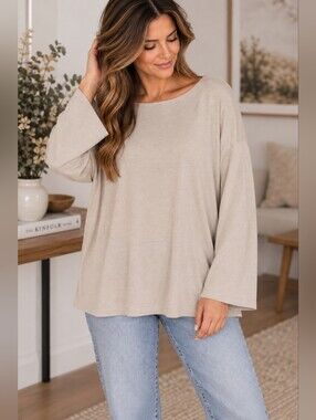 Babaton Aritzia Beige Oversized Cotton Modal Knit Top Size M